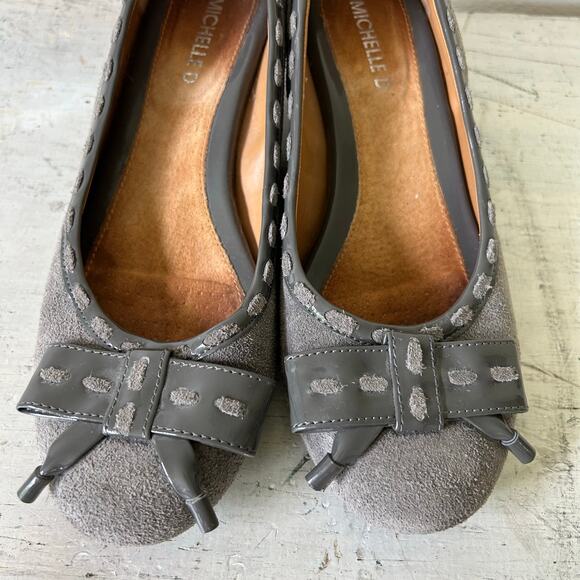 Michelle D suede leather low wedge kitten heel bow academia office coquette 7.5 - Picture 2 of 13